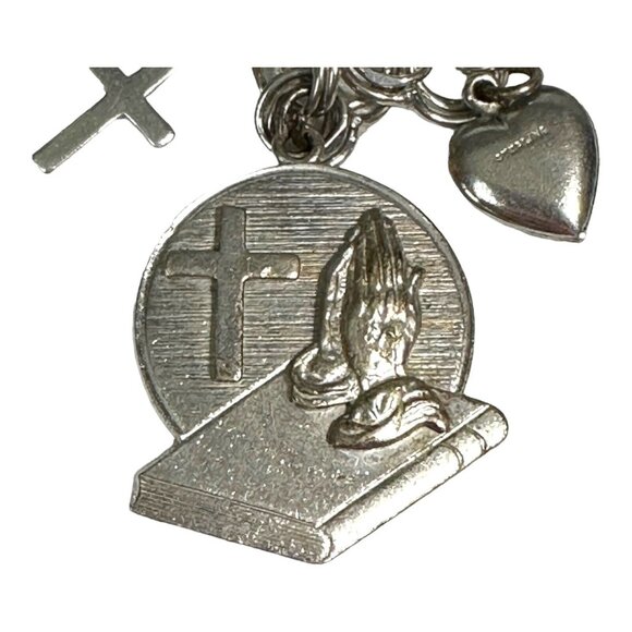 Vintage Forstner Charm Bracelet With Heart & Cross Charms And Pink Stone Accent - Picture 14 of 16